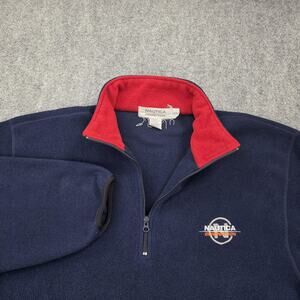 Vintage Nautica Competition Sweater Mens Medium Fleece Quarter Zip Made USA 90s